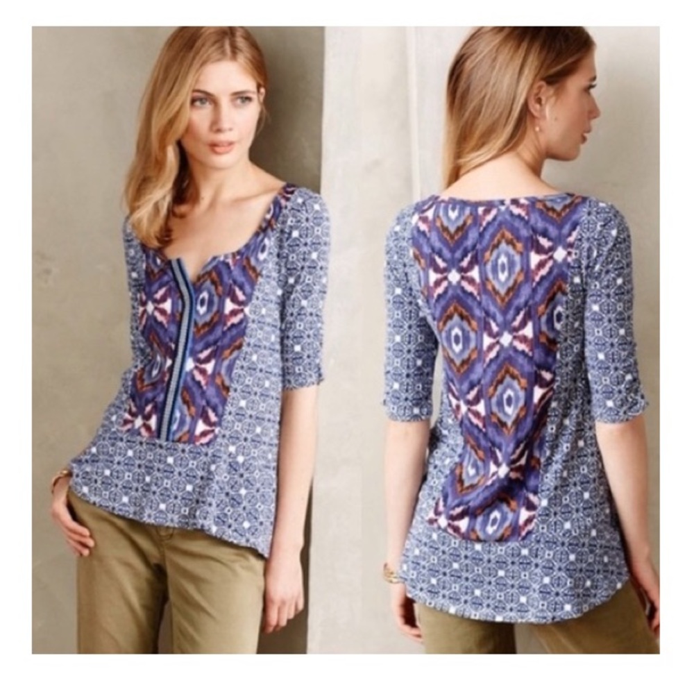 AKEMI + KIN Boho Teal Floral Blouse S